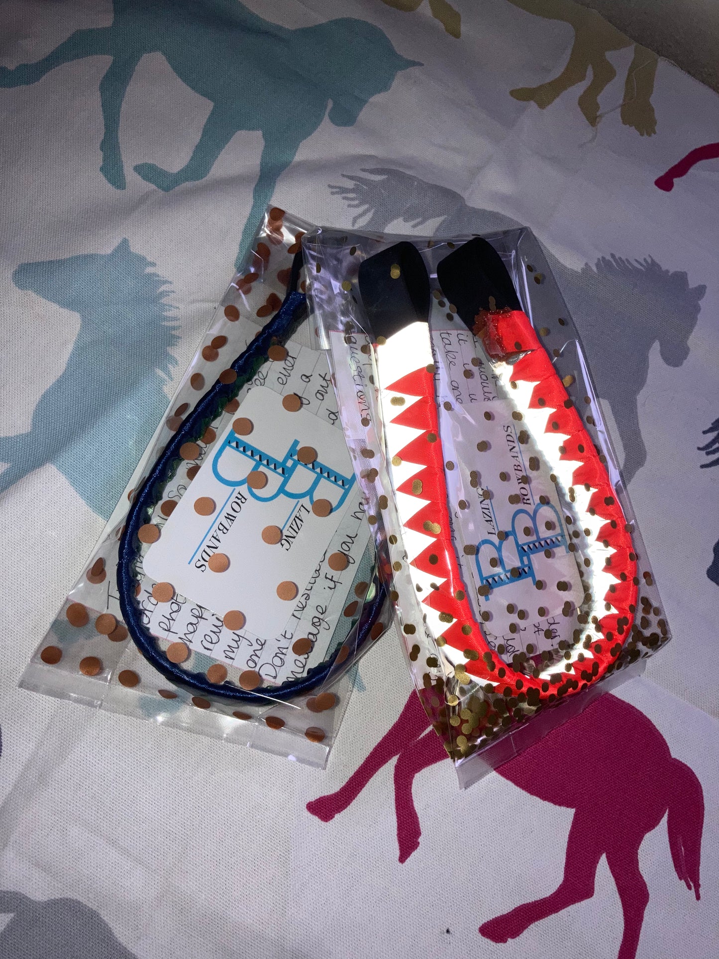 two bespoke high viz browbands