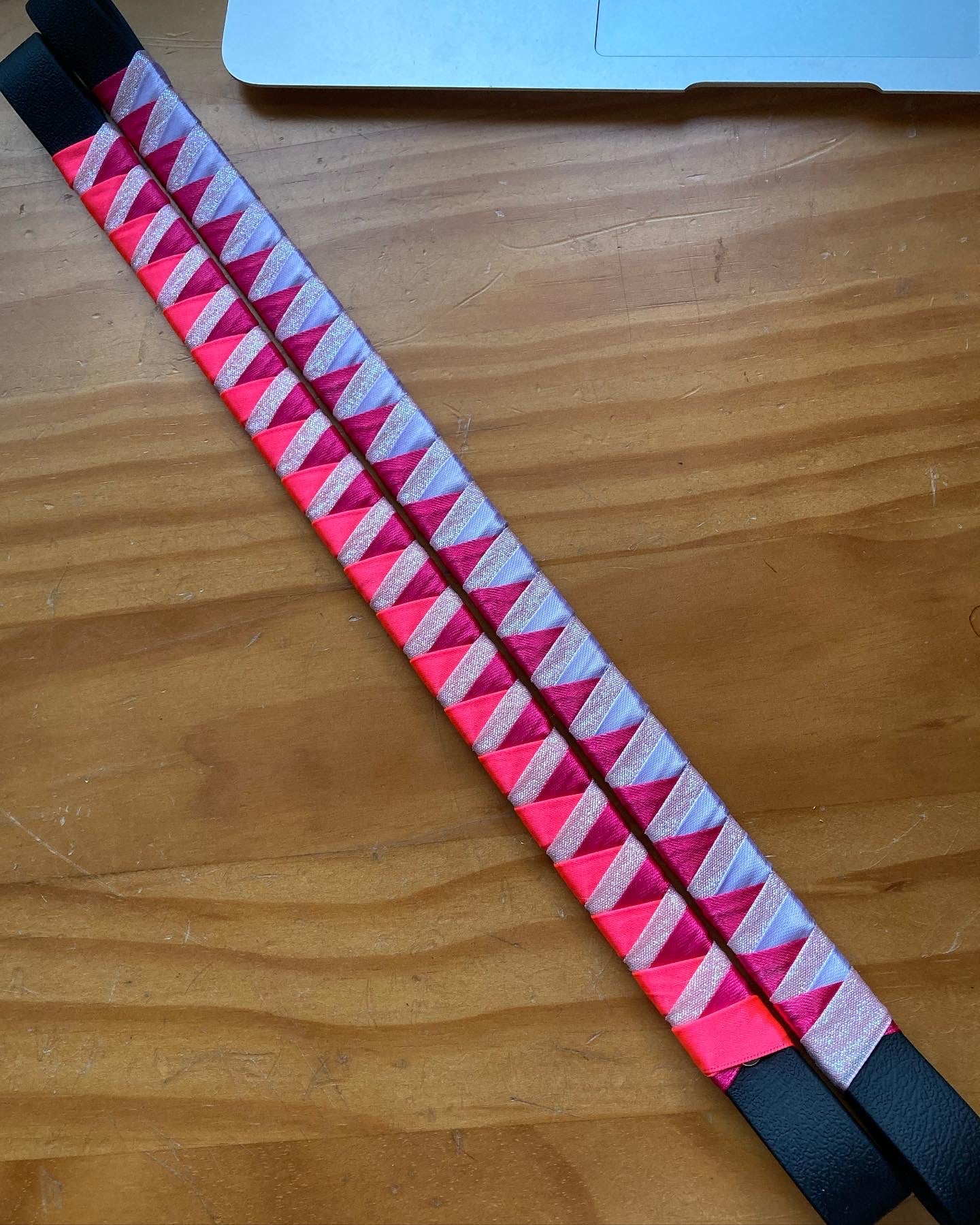 two pink bespoke browbands