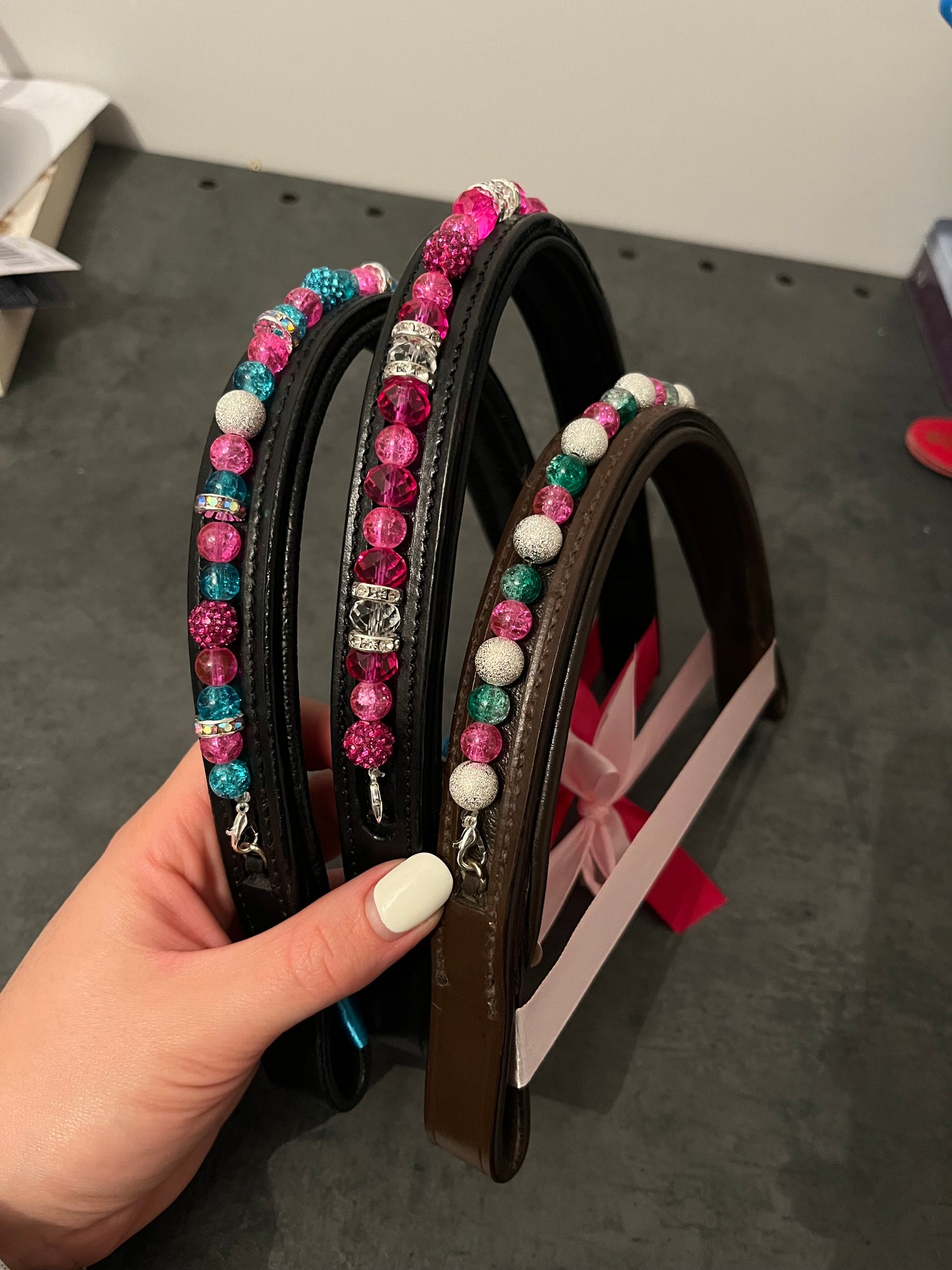 Bespoke interchangeable beaded channel leather Browband